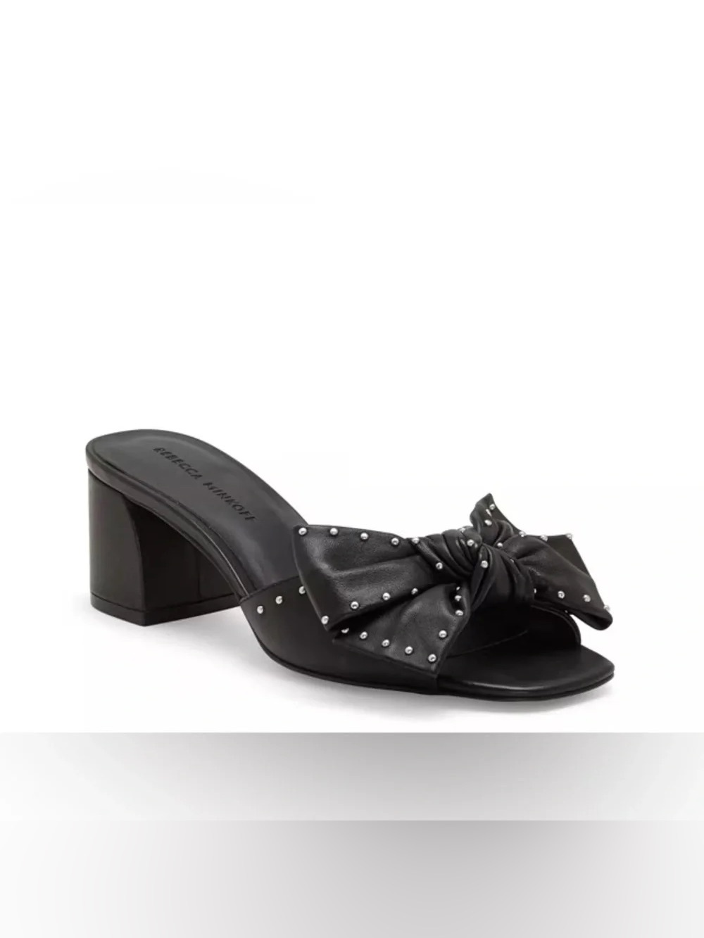 REBECCA MINKOFF Rheta leather Studded Bow Slide Mules block heels